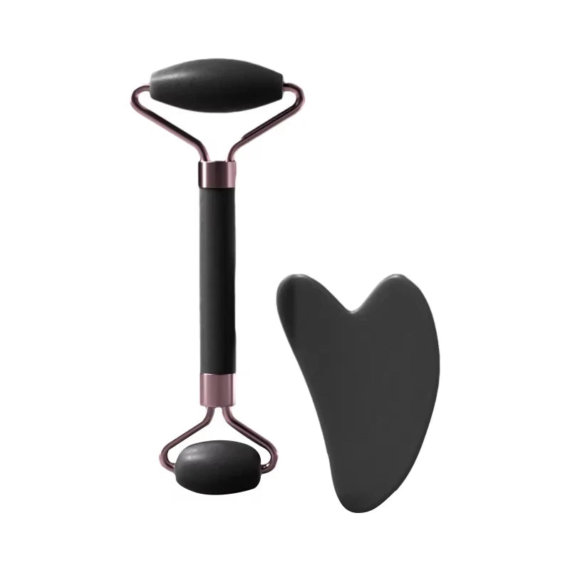 Roller facial natural din jad și cuarț roz–unealtă de masaj pentru față, gât și zona ochilor