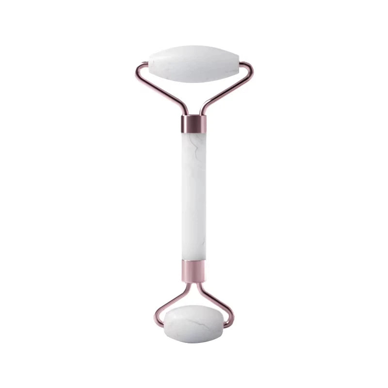 Roller facial natural din jad și cuarț roz–unealtă de masaj pentru față, gât și zona ochilor