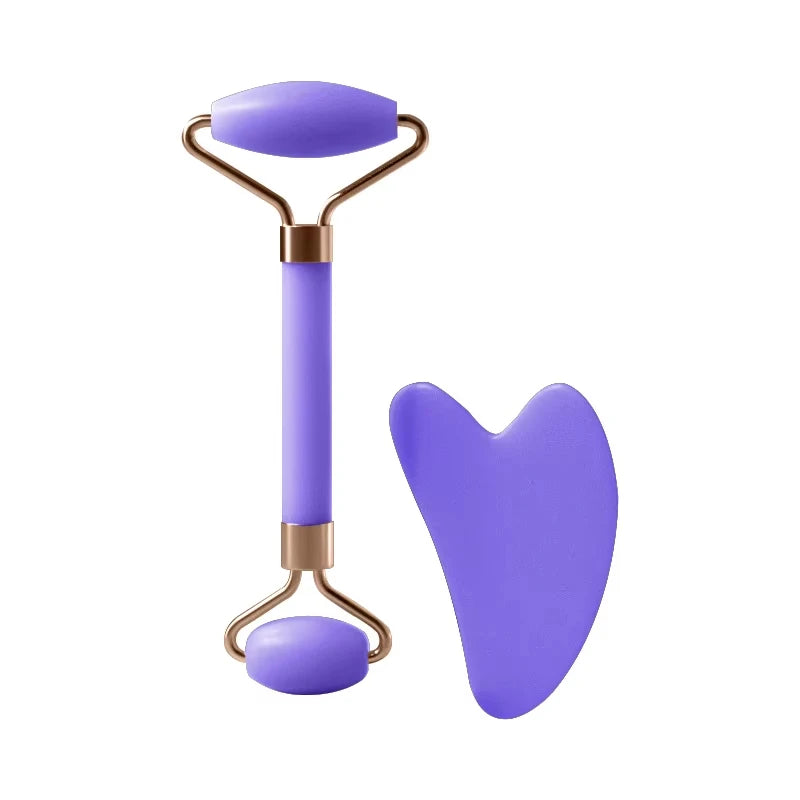 Roller facial natural din jad și cuarț roz–unealtă de masaj pentru față, gât și zona ochilor
