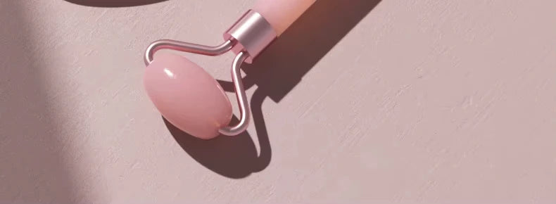 Roller facial natural din jad și cuarț roz–unealtă de masaj pentru față, gât și zona ochilor