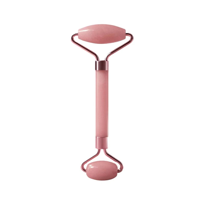 Roller facial natural din jad și cuarț roz–unealtă de masaj pentru față, gât și zona ochilor