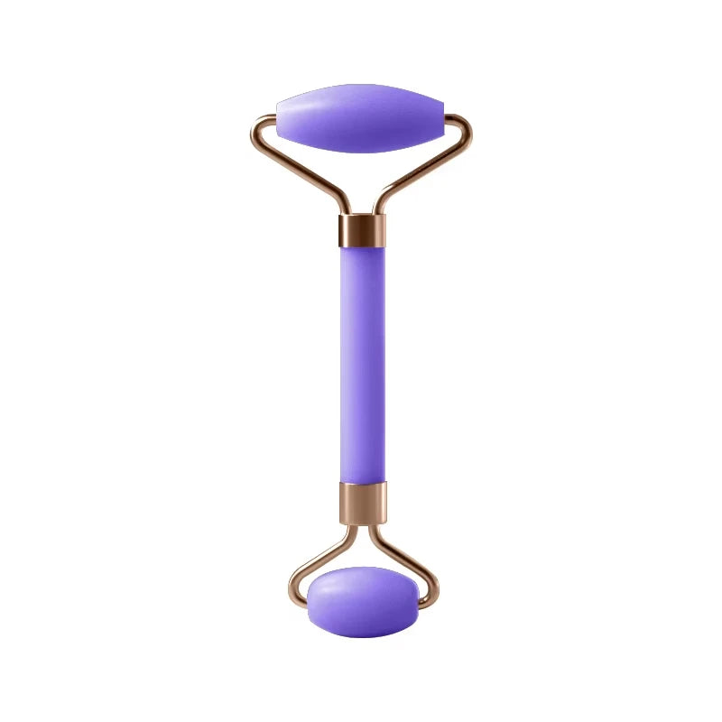 Roller facial natural din jad și cuarț roz–unealtă de masaj pentru față, gât și zona ochilor